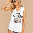 Easily Distracted By Cats And Books Cute Book Lover Women's V-Neck Tank Top