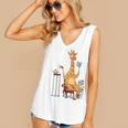 Giraffe Reading Tea Books Coffee Book Lover Graphic Women's V-Neck Tank Top Giraffe Reading Tea Books Coffee Book Lover Graphic Women's V-Neck Tank Top
