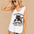 Read Banned Books Drink Coffee Fight Evil Retro Cat Women's V-Neck Tank Top