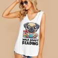 Wild About Reading Book Lover Pug Dog Women's V-Neck Tank Top