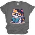 Adorable Book Lover Calico Cat With Reading Glasses Cute For Men Women Kids Unisex Jersey T-Shirt