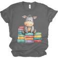 Adorable Donkey With Heart Sitting On Colorful Book Stack Unisex Jersey T-Shirt
