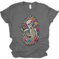 Book Lover Skeleton Reading With Dia De Los Muertos Flowers Unisex Jersey T-Shirt