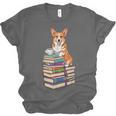 Bookworm Corgi Reading Books Drinking Coffee Dog Lover Unisex Jersey T-Shirt