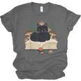 Cat On Open Book Mushrooms Ferns Dark Academia Unisex Jersey T-Shirt
