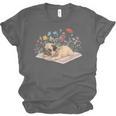 Color Floral Cute Pug Dog On Book Reading Bookworm Reader Unisex Jersey T-Shirt Color Floral Cute Pug Dog On Book Reading Bookworm Reader Unisex Jersey T-Shirt