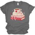 Cute Books And Coffee Crochet Valentines Day Tee For Couples Unisex Jersey T-Shirt