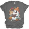 Cute Cozy Ghost Reading With Cat Book Lover Autumn Fall Unisex Jersey T-Shirt Cute Cozy Ghost Reading With Cat Book Lover Autumn Fall Unisex Jersey T-Shirt