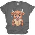 Cute Highland Cow Reading Book Unisex Jersey T-Shirt