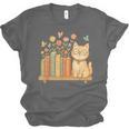 Cute Kawaii Cat Books Flowers Unisex Jersey T-Shirt