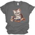 Cute Kitten Bookworm Adorable Cat With Glasses Reading Book Unisex Jersey T-Shirt
