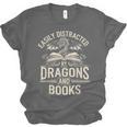 Easily Distracted By Books & Dragons Bookworm Reading Unisex Jersey T-Shirt