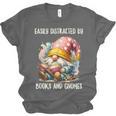 Easily Distracted By Books And Gnomes Book Reading Gnome Unisex Jersey T-Shirt