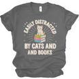 Easily Distracted By Cats & Books Tee Reader Book Worm Unisex Jersey T-Shirt