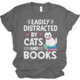 Easily Distracted By Cats And Books Cute Cat And Book Lovers Unisex Jersey T-Shirt Easily Distracted By Cats And Books Cute Cat And Book Lovers Unisex Jersey T-Shirt