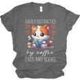 Easily Distracted By Coffee Cats And Books Unisex Jersey T-Shirt