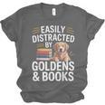 Easily Distracted By Goldens & Books Golden Retriever Dog Unisex Jersey T-Shirt