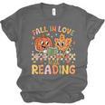 Fall In Love With Reading Autumn Pumpkin Teacher Book Lover Unisex Jersey T-Shirt Fall In Love With Reading Autumn Pumpkin Teacher Book Lover Unisex Jersey T-Shirt