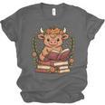 Highland Cow Reading Book Graphic Cow With Book Floral Unisex Jersey T-Shirt