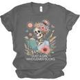 Just A Girl Who Loves Books Messy Bun Book Skeleton Bookworm Unisex Jersey T-Shirt