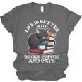 Life Is Better With Books Cats & Coffee Librarian Book Lover Unisex Jersey T-Shirt Life Is Better With Books Cats & Coffee Librarian Book Lover Unisex Jersey T-Shirt