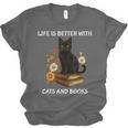 Life Is Better With Cats And Books Cute Cat Lover For Men Women Kids Unisex Jersey T-Shirt