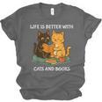 Life Is Better With Cats And Books Cute Cat Lover Unisex Jersey T-Shirt Life Is Better With Cats And Books Cute Cat Lover Unisex Jersey T-Shirt