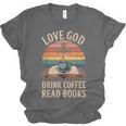Love God Drink Coffee Read Books Unisex Jersey T-Shirt