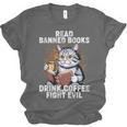 Read Banned Books Drink Coffee Fight Evil Cat Unisex Jersey T-Shirt