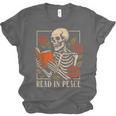 Read In Peace Skeleton Reading Book Halloween Teacher Unisex Jersey T-Shirt