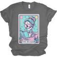The Reader Retro Reading Skeleton Books Flowers Tarot Card Unisex Jersey T-Shirt