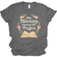 She Blooms Among The Pages Women Mom Wife Floral Book Quote Unisex Jersey T-Shirt