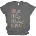 Sip Coffee Pet Cats Read Books Repeat Book Cat Lover Unisex Jersey T-Shirt