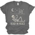 Skeleton Read In Peace Halloween Book Graphic Bookish Unisex Jersey T-Shirt