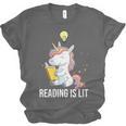 Women's Reading Is Lit Unicorn Library English Teacher Book Lover Unisex Jersey T-Shirt