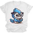 Adorable Book Lover Blue Jay With Reading Glasses Cute Raglan Baseball Tee Unisex Jersey T-Shirt