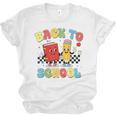 Back To School Checkered Book Pencil Groovy Teacher Student Unisex Jersey T-Shirt