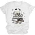 Boo Skeleton Skull Books Halloween Women School Teacher Kid Premium Unisex Jersey T-Shirt