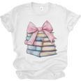 Book Lover Coquette Bow Pink Dainty Ribbon Cute Bookworm Unisex Jersey T-Shirt