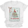 All Booked For Christmas Book Xmas Tree Coquette Bow Lights Unisex Jersey T-Shirt