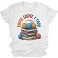 “Books Coffee & Yarn Enthusiast Cozy Reader Unisex Jersey T-Shirt “Books Coffee & Yarn Enthusiast Cozy Reader Unisex Jersey T-Shirt