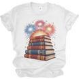 Books Fireworks 4th Of July Bookworm Patriotic Reader Unisex Jersey T-Shirt