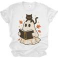 Books Ghost Reading Book Halloween Library Cat Fall Unisex Jersey T-Shirt Books Ghost Reading Book Halloween Library Cat Fall Unisex Jersey T-Shirt