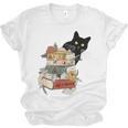 Cat And Books Flowers Reading Club Cat Lover Bookworm Unisex Jersey T-Shirt