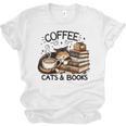 Cute Coffee Cats Books Lover Idea Women Men Kids Unisex Jersey T-Shirt