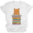 Cute Orange Tabby Cat Reading On Pile Of Books Unisex Jersey T-Shirt Cute Orange Tabby Cat Reading On Pile Of Books Unisex Jersey T-Shirt