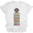 Cute Wiener Dog Dachshund Reading On Pile Of Books Unisex Jersey T-Shirt Cute Wiener Dog Dachshund Reading On Pile Of Books Unisex Jersey T-Shirt