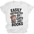Easily Distracted By Cats And Books Lovers Reading Unisex Jersey T-Shirt