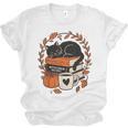 Fall Book Teacher Cat Books Halloween Autumn Librarian Unisex Jersey T-Shirt