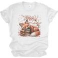 Fox And Book Lover Graphic For Women And Spring Pink Flower Unisex Jersey T-Shirt